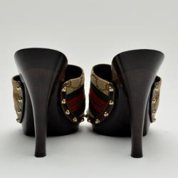 Pre Owned Gucci Monogram Icon Bit High Heel Clogs Size 39