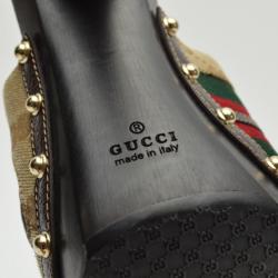 Pre Owned Gucci Monogram Icon Bit High Heel Clogs Size 39