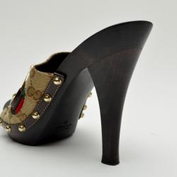 Pre Owned Gucci Monogram Icon Bit High Heel Clogs Size 39