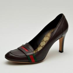 مملوكة مسبقًا Gucci Brown Leather Loafer Pumps Size 37.5
