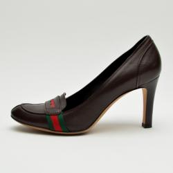 مملوكة مسبقًا Gucci Brown Leather Loafer Pumps Size 37.5