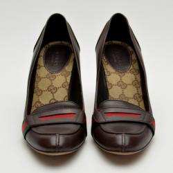 مملوكة مسبقًا Gucci Brown Leather Loafer Pumps Size 37.5
