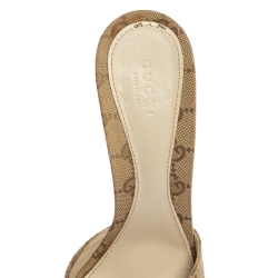 مملوكة مسبقًا Gucci Beige GG Canvas Open Toe Slide Sandals Size 38.5