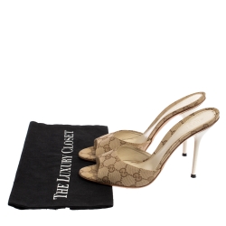 مملوكة مسبقًا Gucci Beige GG Canvas Open Toe Slide Sandals Size 38.5