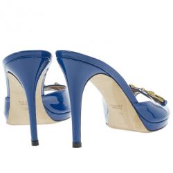 Pre Owned Gucci Blue Patent New Hollywood Horsebit Platform Mules Size 39
