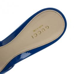 Pre Owned Gucci Blue Patent New Hollywood Horsebit Platform Mules Size 39