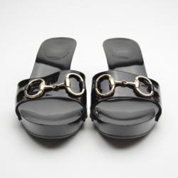 Pre Owned Gucci Black Patent 'Icon Bit' Clog Slides Size 37