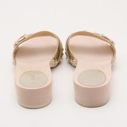 مملوكة مسبقًا Gucci Metallic Guccissima 'Icon Bit' Wooden Clog Slides Size 37.5