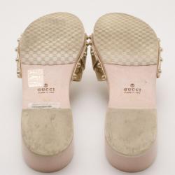 مملوكة مسبقًا Gucci Metallic Guccissima 'Icon Bit' Wooden Clog Slides Size 37.5