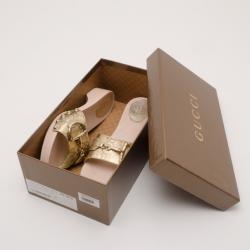 مملوكة مسبقًا Gucci Metallic Guccissima 'Icon Bit' Wooden Clog Slides Size 37.5