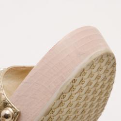 مملوكة مسبقًا Gucci Metallic Guccissima 'Icon Bit' Wooden Clog Slides Size 37.5
