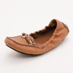 Pre Owned Gucci Brown Leather Horsebit Drivers Size 37