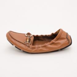 Pre Owned Gucci Brown Leather Horsebit Drivers Size 37