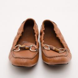 Pre Owned Gucci Brown Leather Horsebit Drivers Size 37