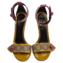 Pre Owned صندل غوتشى هيرليث جلد لامع وكانفاس سوبريم جى جى متعدد الألوان مقاس 35