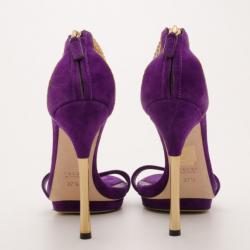 Pre Owned Gucci 'Kelis' Suede and Python Ankle Strap Platform Sandals Size 37.5