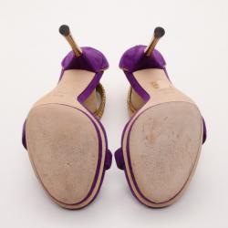 Pre Owned Gucci 'Kelis' Suede and Python Ankle Strap Platform Sandals Size 37.5