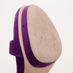 Pre Owned Gucci 'Kelis' Suede and Python Ankle Strap Platform Sandals Size 37.5