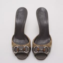 مملوكة مسبقًا Gucci Brown Monogram Kitty Horsebit Slides Size 40