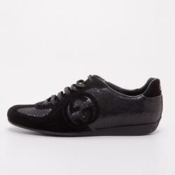 Pre Owned Gucci Black Glitter and Suede Trainers Size 38.5