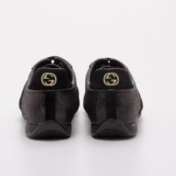 Pre Owned Gucci Black Glitter and Suede Trainers Size 38.5