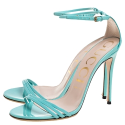 مملوكة مسبقًا Gucci Sea Green Patent Leather Open Toe Ankle Strap Sandals Size 38
