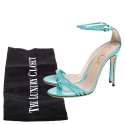 مملوكة مسبقًا Gucci Sea Green Patent Leather Open Toe Ankle Strap Sandals Size 38