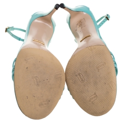 مملوكة مسبقًا Gucci Sea Green Patent Leather Open Toe Ankle Strap Sandals Size 38