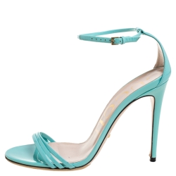 مملوكة مسبقًا Gucci Sea Green Patent Leather Open Toe Ankle Strap Sandals Size 38