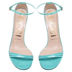 مملوكة مسبقًا Gucci Sea Green Patent Leather Open Toe Ankle Strap Sandals Size 38