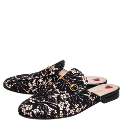 مملوكة مسبقًا Gucci Black/Pink Lace Princetown Mules Sandals Size 41