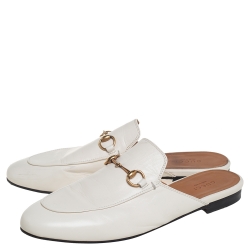 مملوكة مسبقًا حذاء سلايد غوتشي برينس تاون هورسبيت جلد أبيض مقاس 39.5