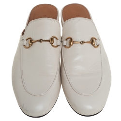 مملوكة مسبقًا حذاء سلايد غوتشي برينس تاون هورسبيت جلد أبيض مقاس 39.5