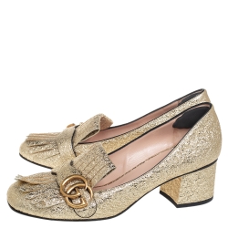 Pre Owned حذاء كعب عالي غوتشي مارمونت جلد ذهبي بشعار جي جي  مقاس 39