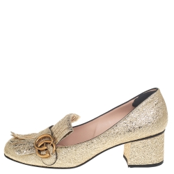 Pre Owned حذاء كعب عالي غوتشي مارمونت جلد ذهبي بشعار جي جي  مقاس 39