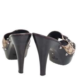 Pre Owned Gucci Beige/Brown GG Canvas Horsebit Platform Mules Size 39