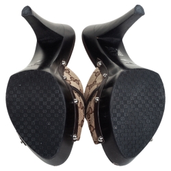 Pre Owned Gucci Beige/Brown GG Canvas Horsebit Platform Mules Size 39