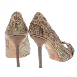 مملوكة مسبقًا Gucci Beige Python Horsebit Pumps Size 37.5