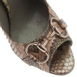 مملوكة مسبقًا Gucci Beige Python Horsebit Pumps Size 37.5