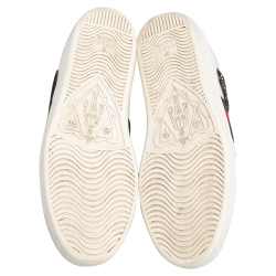 مملوكة مسبقًا Gucci White Leather Ace Embroidered Arrow Appliqué Low Top Sneakers Size 37