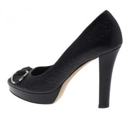مملوكة مسبقًا Gucci Black GG Leather New Sunset Peep Toe Platform Pumps Size 38
