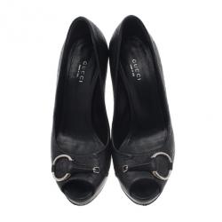 مملوكة مسبقًا Gucci Black GG Leather New Sunset Peep Toe Platform Pumps Size 38