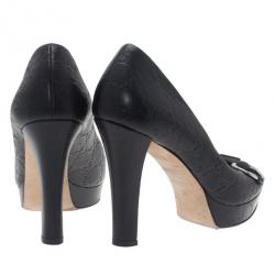 مملوكة مسبقًا Gucci Black GG Leather New Sunset Peep Toe Platform Pumps Size 38