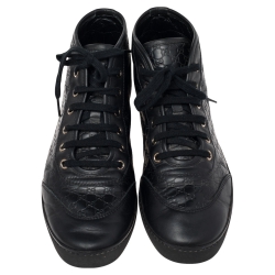 Gucci Black  Microguccissima Leather High Top Sneakers Size 38.5