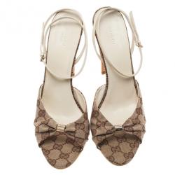 مملوكة مسبقًا صندل غوتشي شريط كاحل كانفاس GG بيج مقاس 41