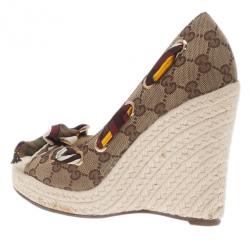 Pre Owned حذاء غوتشي إسبادريه كعب روكي بوشاح فيونكة حرير من الأمام مقاس 37.5