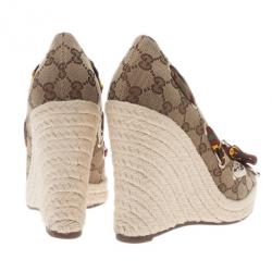 Pre Owned حذاء غوتشي إسبادريه كعب روكي بوشاح فيونكة حرير من الأمام مقاس 37.5