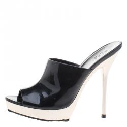 مملوكة مسبقًا Gucci Black Patent Metal Heel Platform Mules Size 36.5
