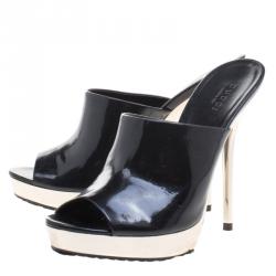 مملوكة مسبقًا Gucci Black Patent Metal Heel Platform Mules Size 36.5