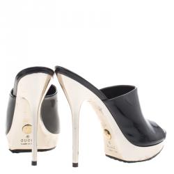 مملوكة مسبقًا Gucci Black Patent Metal Heel Platform Mules Size 36.5